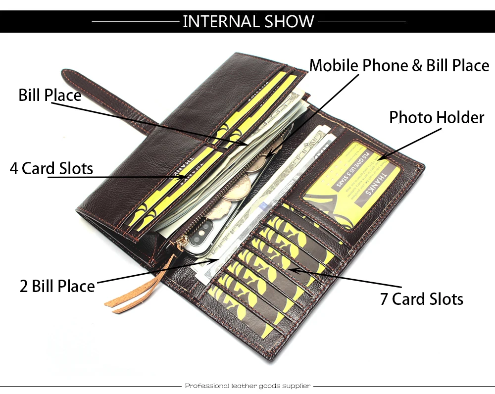 Кофейный роскошный бренд, натуральная воловья кожа, высокое качество, Мужской Длинный кошелек, портмоне, Винтажный дизайн, мужские кошельки Carteira