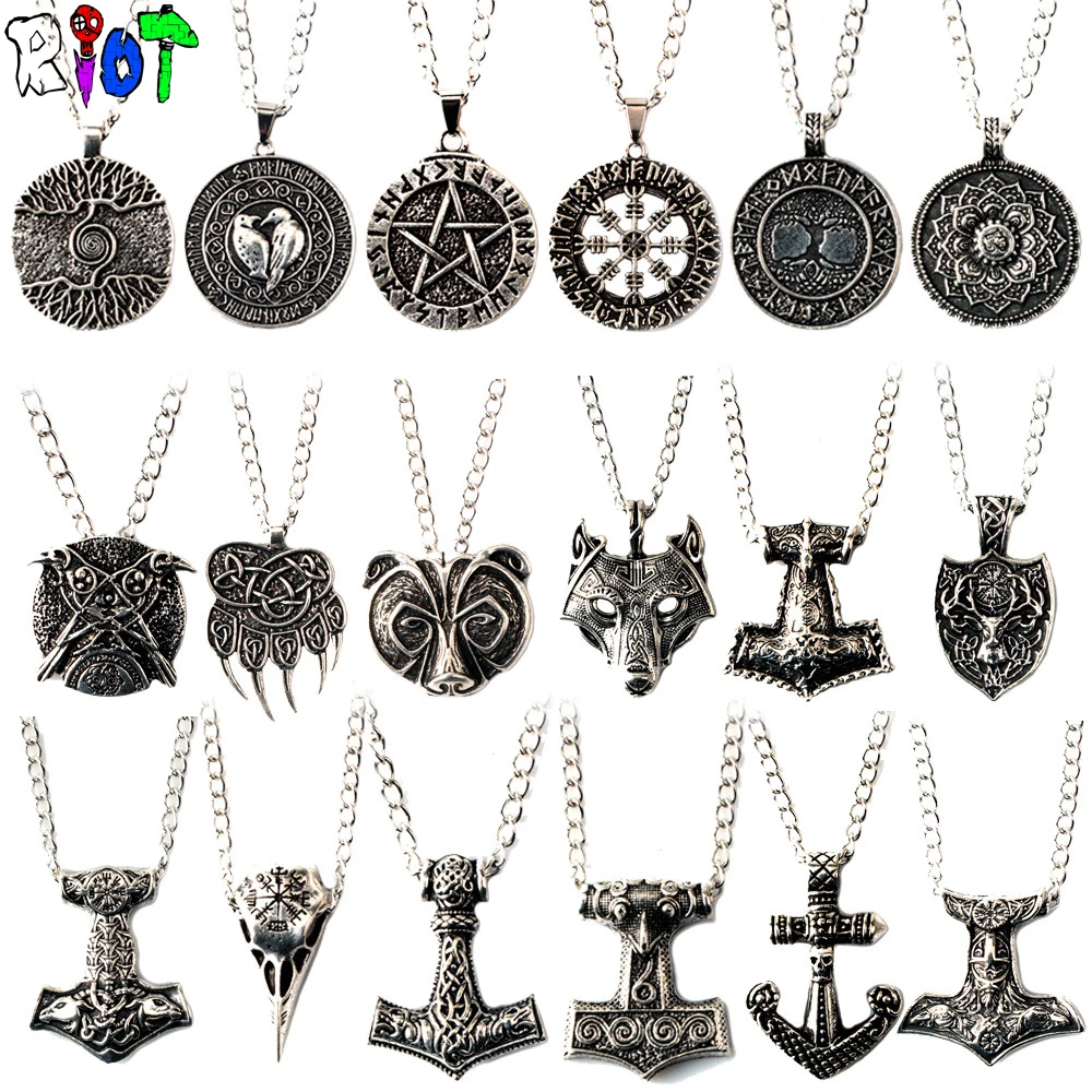 

18 types Vikings Choker Necklace Tree Life Runes Amulet Design Wolf Head Vintage Pendant The Viking Charm Punk Woman Jewelry
