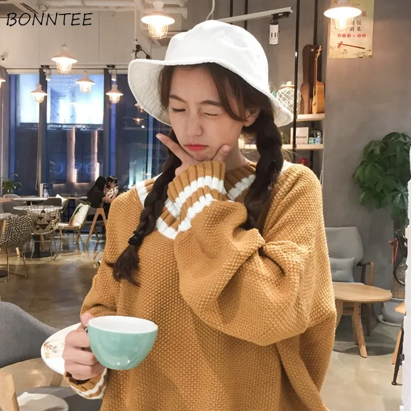 

Sweaters Women V-Neck Knitted Trendy Simple Korean Long Sleeve Student Sweater Loose Soft Womens Sweet Elegant Leisure All-match