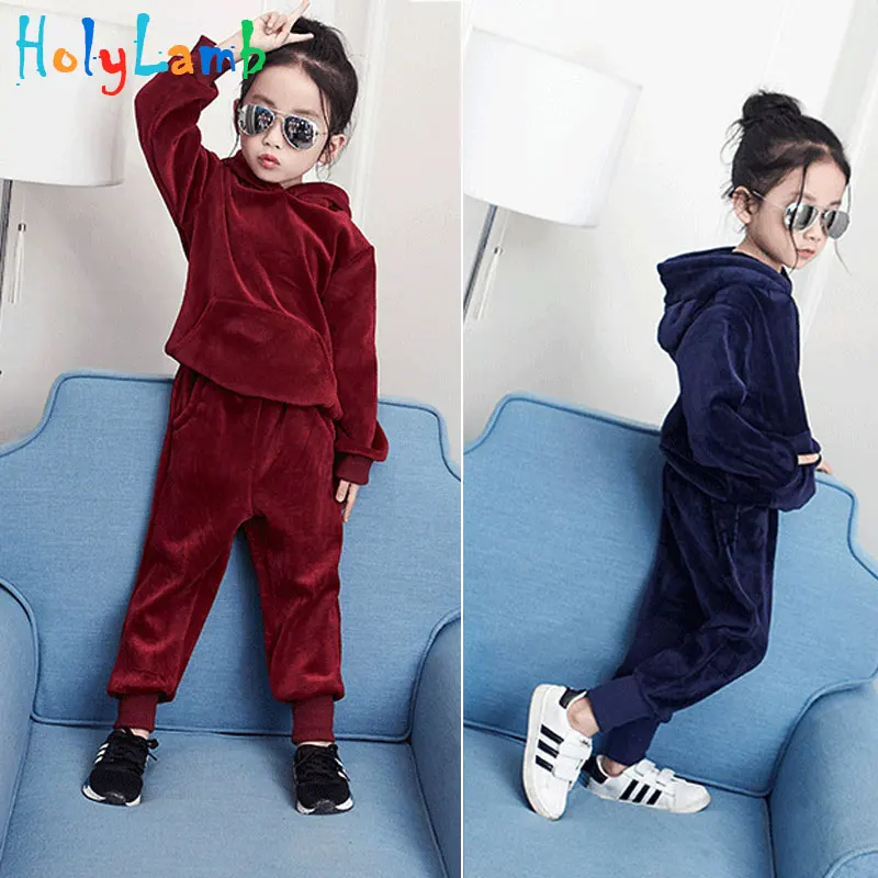 

11.11 Winter Thick Warm Velvet Two-piece Suit Sweatshirt+ Pants Long Sleeve Girls Kids Kids Clothes Girl Clothes Kids