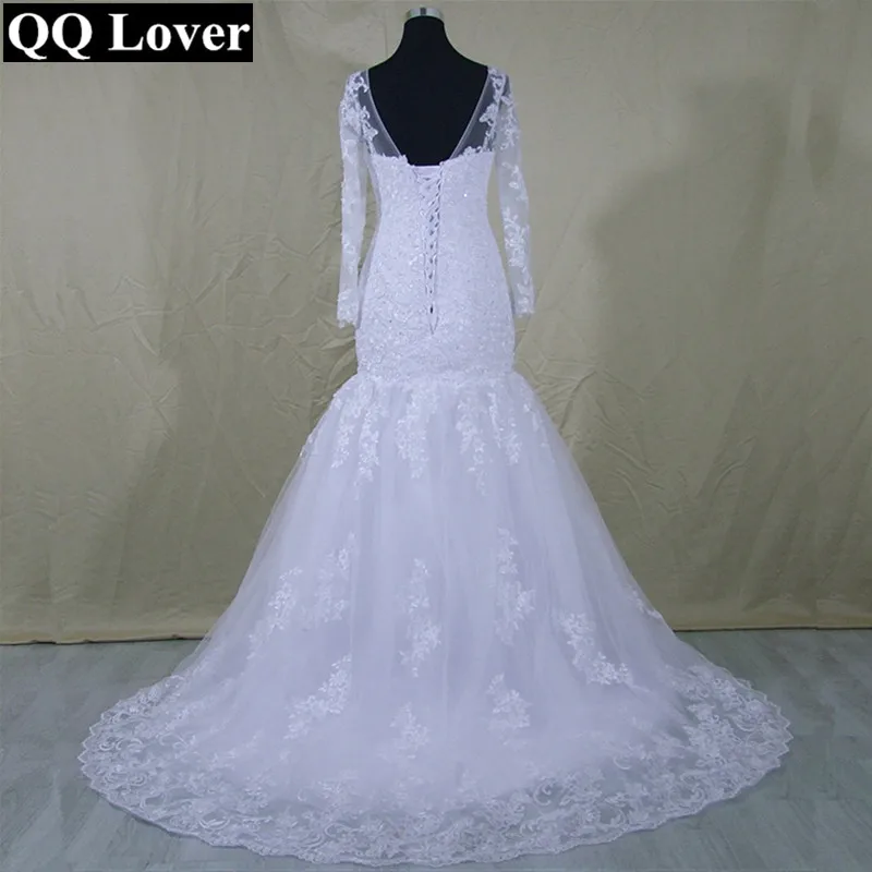 QQ Lover 2017 New Long Sleeves See Through Back Mermaid font b Wedding b font Dresses