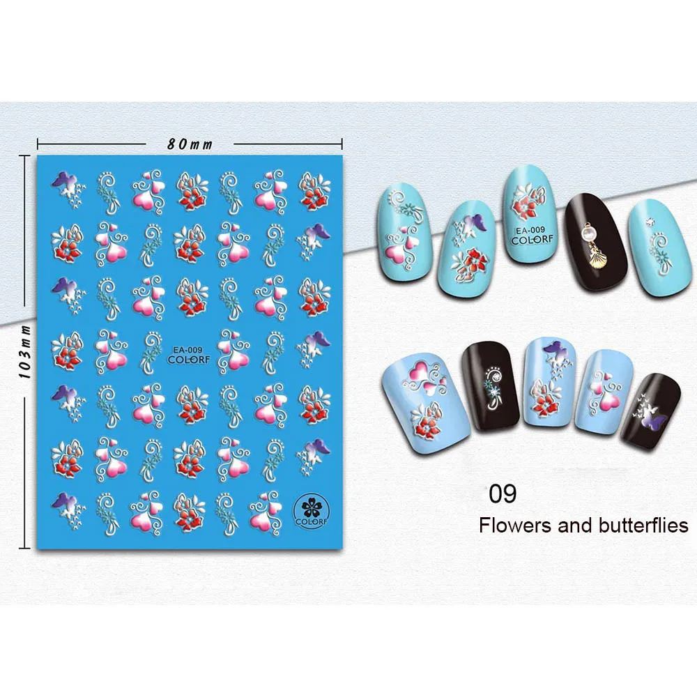 1 шт. 3D акриловая Выгравированная натуральная пчелиная наклейка с цветком для ногтей Водные Наклейки для ногтей модные эмаистичные клеящиеся наклейки для ногтей - Цвет: 09