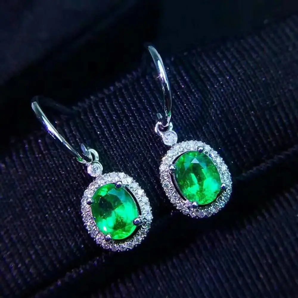 

SHILOVEM 925 sterling silver real Natural Emerald stud earrings classic fine Jewelry new wedding wholesale 4*6mm ce040604agml