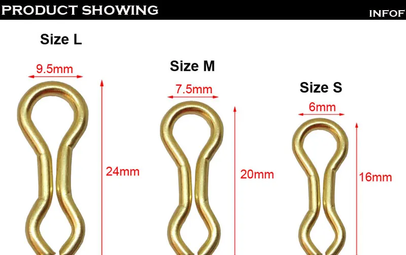 INFOF 500/1000-штук Вертлюг рыболовного грузила S/M/L латунная проволока Вертлюги для ловли карпа зажим защелки рыболовный коннетор