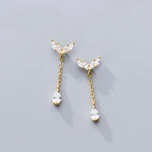 MloveAcc Аутентичные 925 Серебряный кубический цирконий крыло цепи капельки CZ серьги для женщин серебряные ювелирные изделия