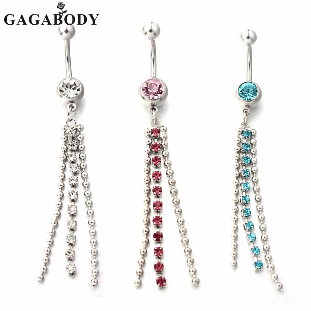 GAGA 14G Sexy Clear Cz Tassel Dangle Navel Belly Button Rings Body Piercing Jewelryin Body