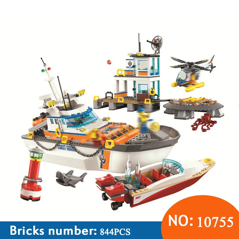 

BELA 10755 Coast Guard Headquarters Building Blocks Compatible with 60167 City Helicopter Ship Car Shark Tos For Children