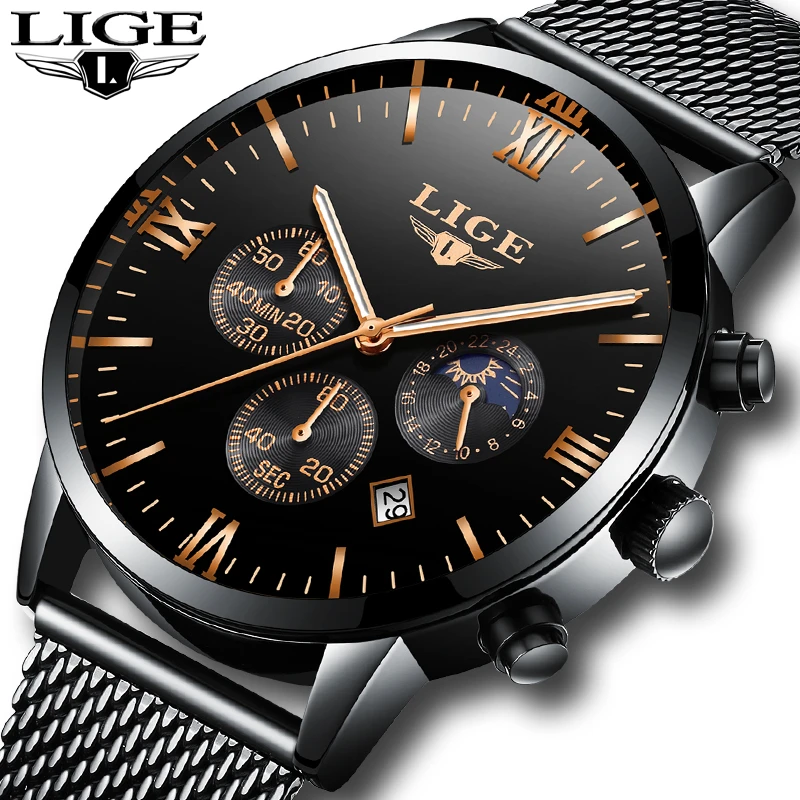 

LIGE Watch Men Fashion Sports Quartz Clock Mens Watches Top Brand Luxury Mesh belt Business Waterproof Watch Relogio Masculino