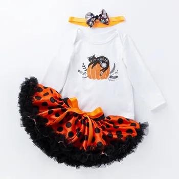 

Newborn Baby Girl Clothes Baby Bodysuit+Tutu+Headband Set Halloween Baby Clothes Girls Jumpsuit Cotton Pumpkin Baby Kleding