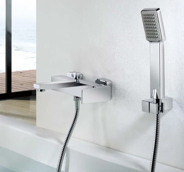

Square Bath& Shower Faucet Shower Mixer Copper Material Chrome Finish With Shower And Shower Holder Flexible Hose KF234