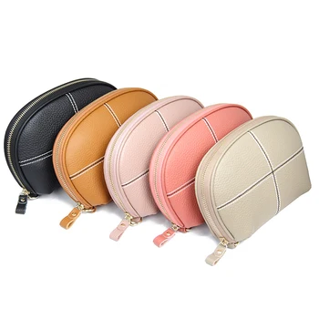 

Handmade Vintage Women Shell Coin Purse Genuine Leather Zipper 6 inch Phone Pouch Storage Bag Leather Money Bag Drop shipping