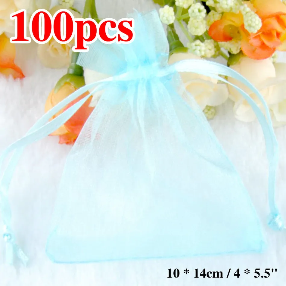 

Sale 100pcs/lot 10x14cm Blue Organza Bag Large Boutique Jewelry Packaging Bags Organza Gift Bags Drawstring Pouch
