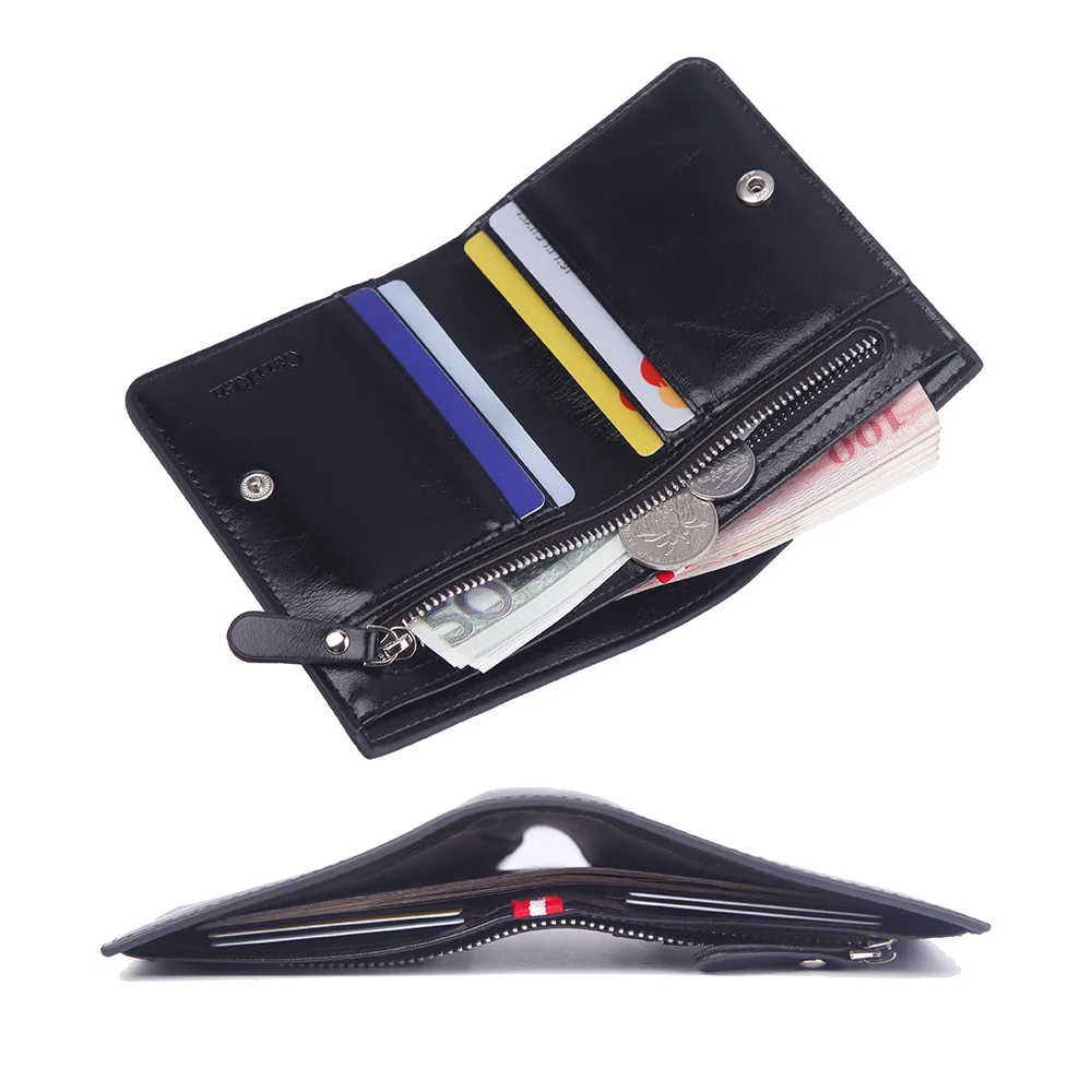 New vintage men Wallet Brand High Quality Designer Oil wax Leather Short Coin wallet fashion zipper card Purse for male New vintage men Wallet Brand High Quality Designer Oil wax Leather Short Coin wallet fashion zipper card Purse for male