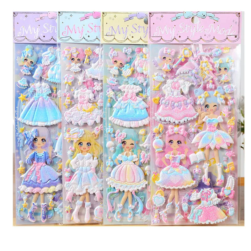 30sheets Stickers Lovely Girls 3D kawaii sticker Laptop Dress up Girl Changing Clothes stickers kids toys