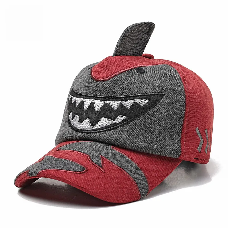 JAMONT/бейсбольная кепка с изображением акулы из мультфильма; детская зимняя шапка; Snapback; теплые детские шапки-бомберы для мальчиков и девочек; уличная Шапка; ; Gorras - Цвет: Dark Gray