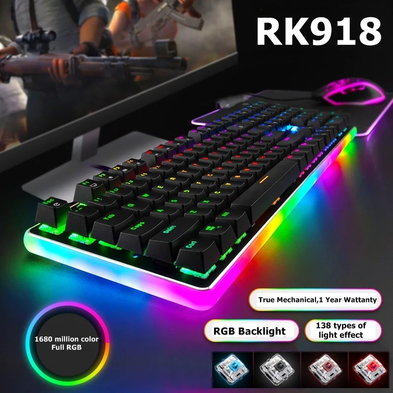 Real Kludge Rk918 Cable Usb Retroiluminacion Rgb Teclado Mecanico