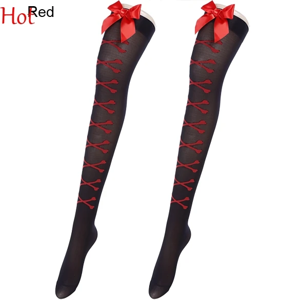 

2019 Hot Women Bow Knot Stockings Stretch Cross Lace Up Pattern Bow Thigh High Stockings Over The Knee Sexy Stockings SV016450