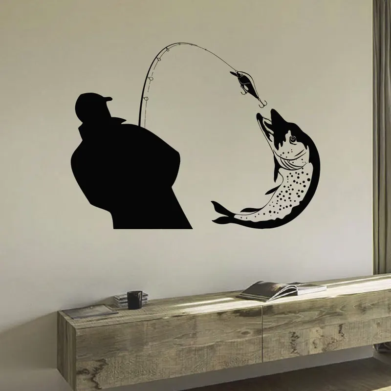 

Animal Fishing Rod Fish Wall Sticker Home Decor Vinyl Removable Hobby Fisherman Decal Interior Decorative Wallpaper W471