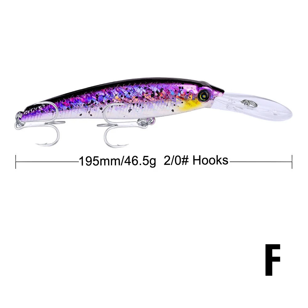 F 2 шт./лот, приманка для рыбалки, 46,5 г, 19,5 см, блесна, приманки с 2/0# крючками, 10 цветов, жесткая наживка для рыбалки - Цвет: F