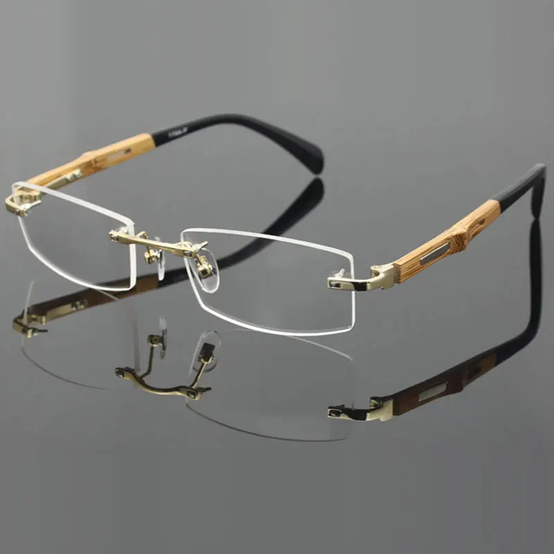 Reven Jate без оправы бамбуковые дужки ноги сплав оправа для очков для мужчин очки Оптические очки для мужчин по рецепту Rx-able очки