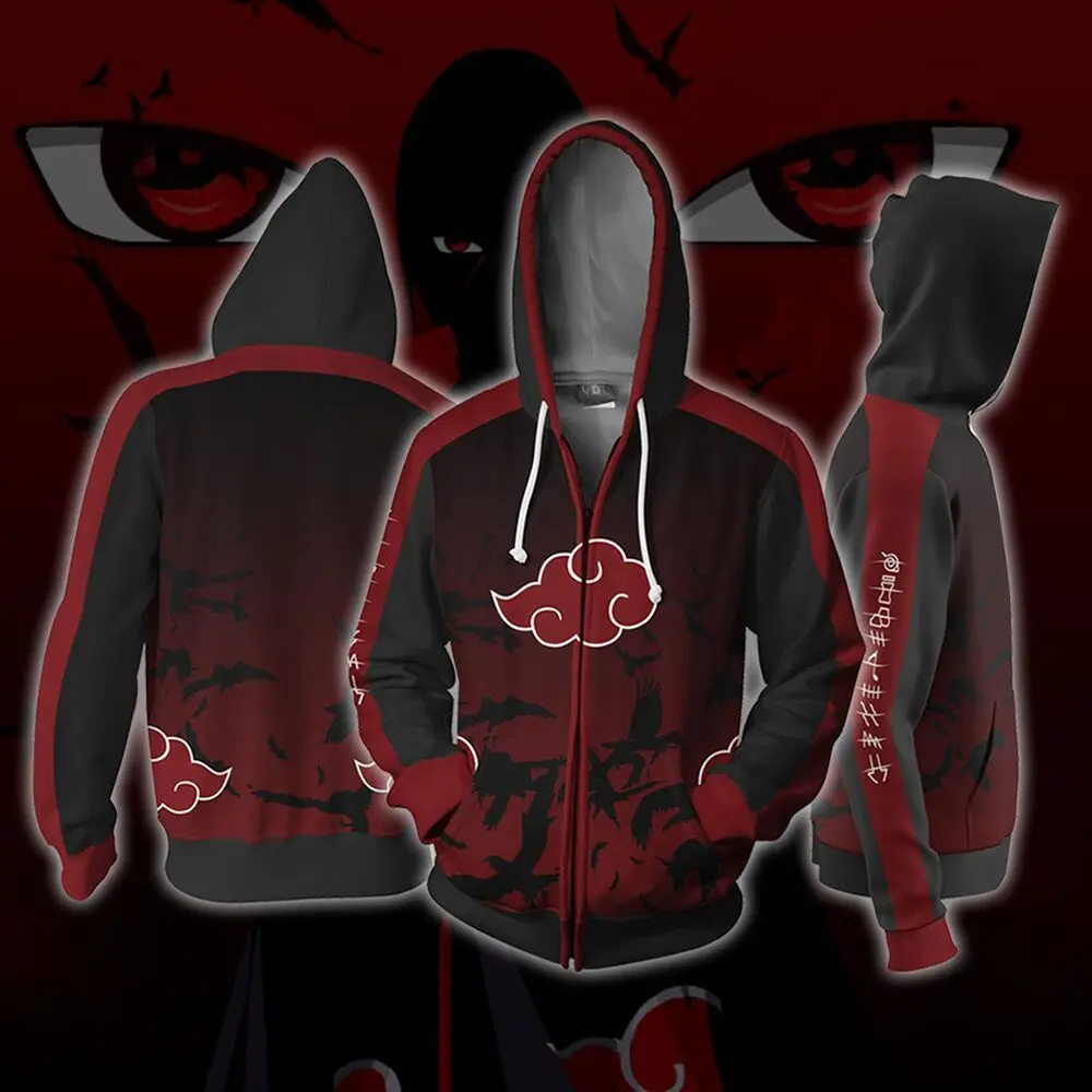 

Uzumaki Naruto Cosplay Akatsuki Cloak Hoodie Naruto Uchiha Itachi Anime Adult men Ms 3D Printed Zip Hooded Sweatshirt Jacket