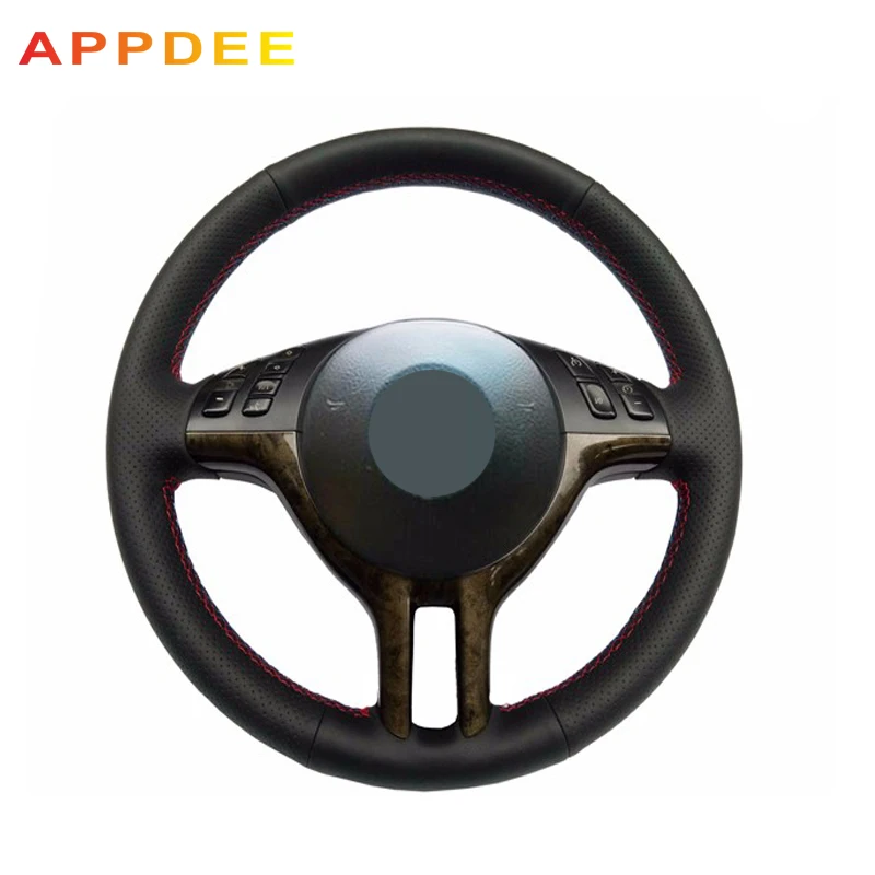 

Appdee Hand-stitched Black Genuine Leather Car Steering Wheel Cover for BMW E39 E46 325i E53 X5