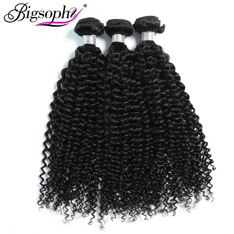 

Bigsophy Hair Kinky Curly Malaysian Human Hair Wave Bundles 3 pcs Remy Hair Extensions Natural Black Color Can Be Dyed Bleached