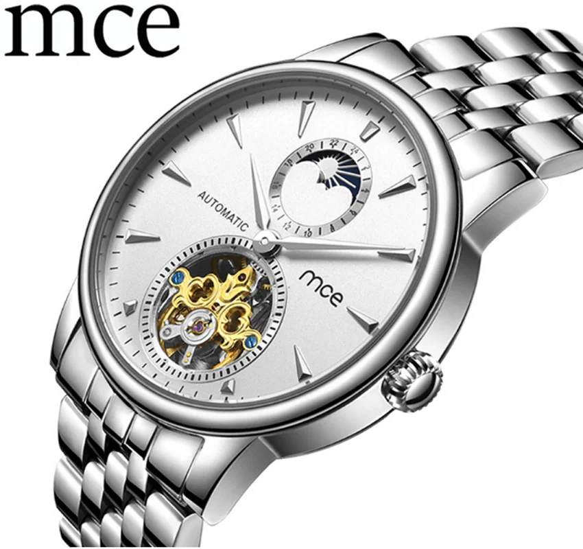 

Men's watch Skeleton Automatic Mechanical Man Watch Stainless Band Man Wristwatch Relogio Masculino MCE Business Clock Watches