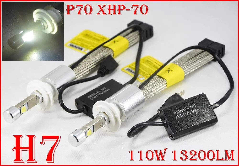 1 комплект P70 110W 13200LM H7 комплект автомобильных светодиодных фар XHP70 чип безвентиляторный супер белый 6000 К вождения Противотуманные лампы H4 H8 H11 9005/6 9012