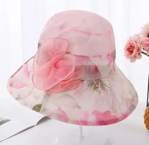 Women Cotton Sun Hat Wide Brim Edge Summer Sunproof Anti-UV Foldable Beach Hat Ladies Outdoor Mesh Flower Hats Cap - Цвет: PINK
