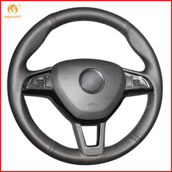 

Black Artificial Leather Car Steering Wheel Cover for Skoda Octavia 2017 Fabia 2016 2017 Rapid Spaceback 2016 Superb (3-Spoke)