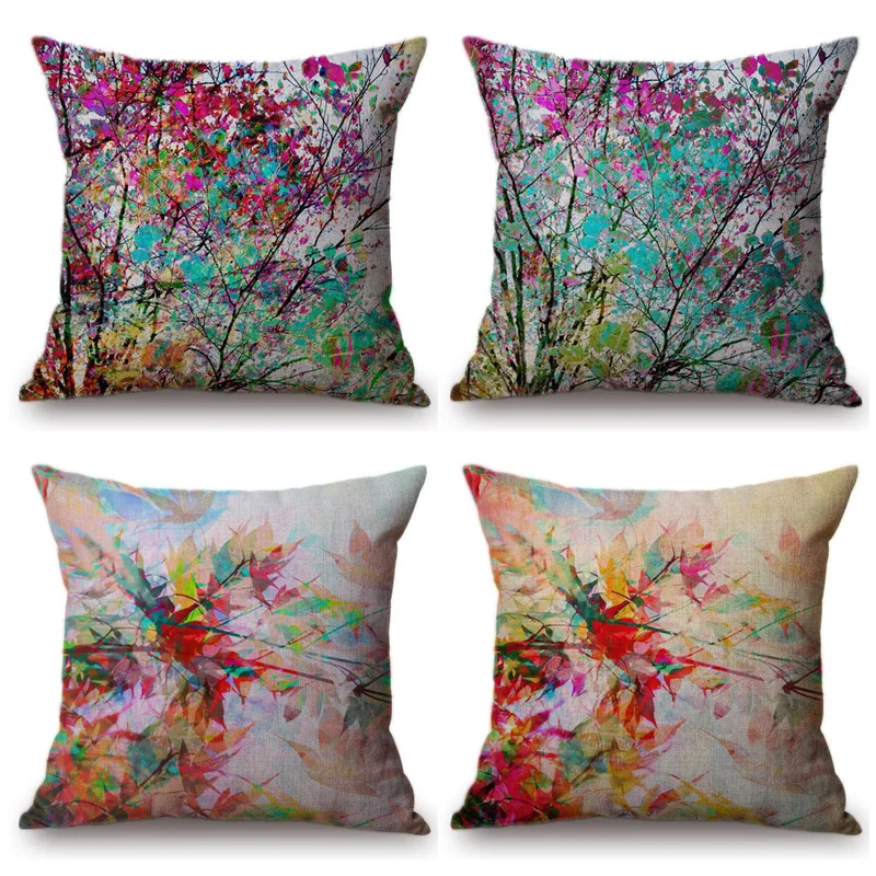 

Flower Graffiti Cushion Cover Watercolor Maple Leaf Home Decor Throw Pillow Cover Linen Car Sofa Pillowcase decorativos cojines