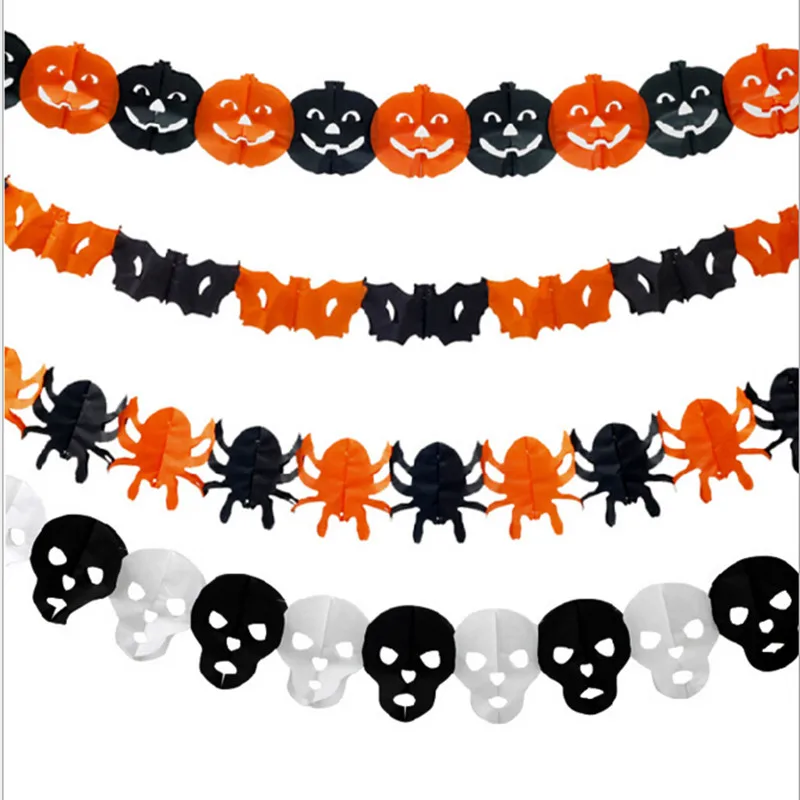 3 M Halloween Paper Chain Garland Decorations Mini Pumpkin Bat Ghost