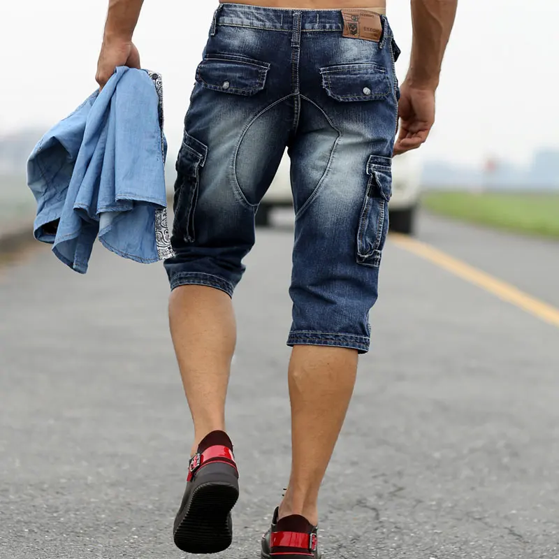 2018 New Fashion Retro Men's jeans Long section Cowhide pants Karge Pocket Casual jeans Men's Koose Sweatpants Size 29-38 40