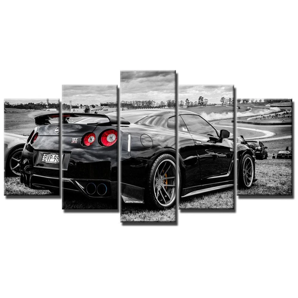 

HD Printed Poster Modular Wall Art Pictures Canvas Modern Home Decoration 5 Pieces Flashy Nissan Gtr Sports Car Painting Frame