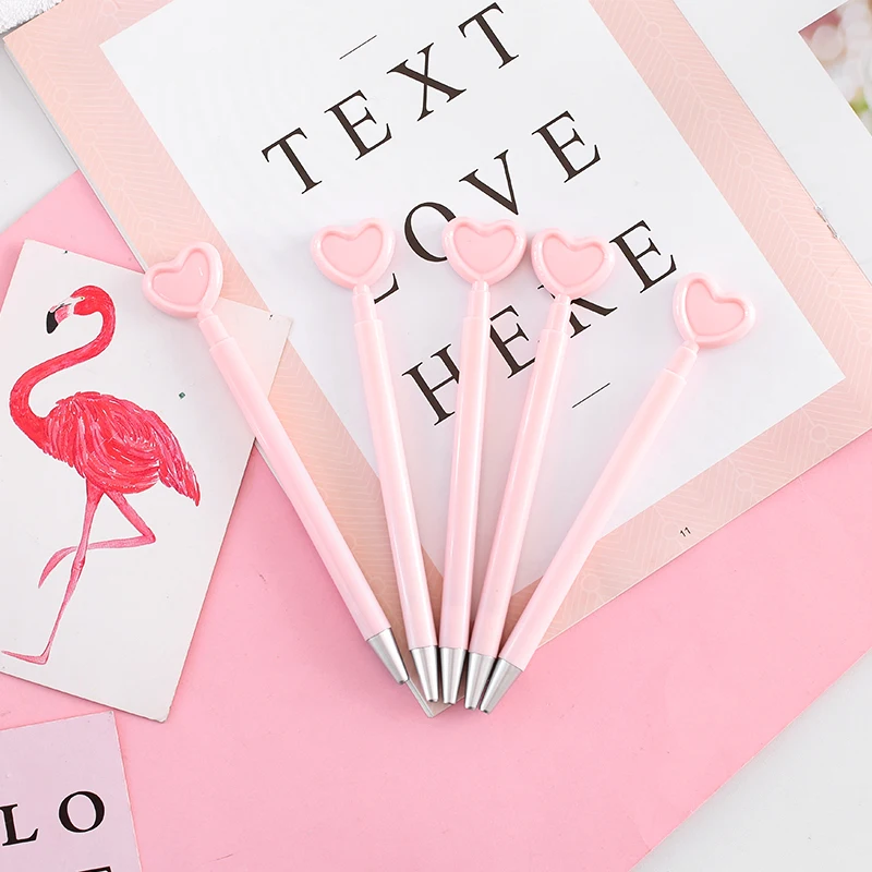 JUKUAI 4 Pcs/Lot Pink Love Heart Gel Pen Cute Ballpoint Black Color