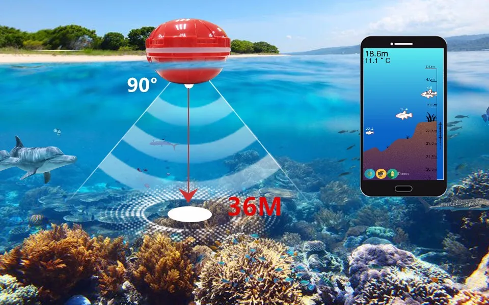 Erchang Портативный Sonar рыболокаторы лампа Bluetooth беспроводной Sonar для Iphone рыба лампа 36 м/118ft глубина эхолот Морская рыбалка