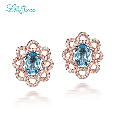 L& Цзуань 925 пробы серебро 1.475ct натуральный голубой камень топаз элегантные серьги-гвоздики для женщины Fine Jewelry Серьги Рождественский подарок