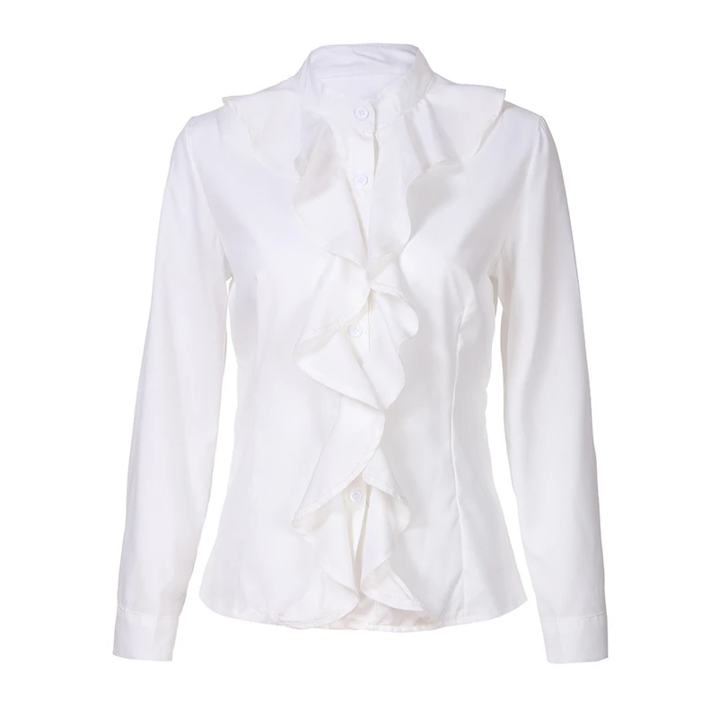 white ruffle front blouse plus size