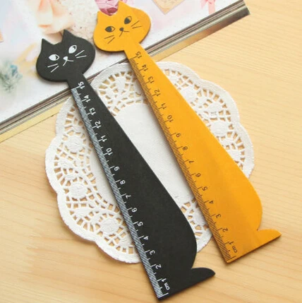 

15cm For Kids School Learning Supplies Stationery Black YellowLovely Cat Shape Ruler Cute Wood Animal Straight Rulers Gifts