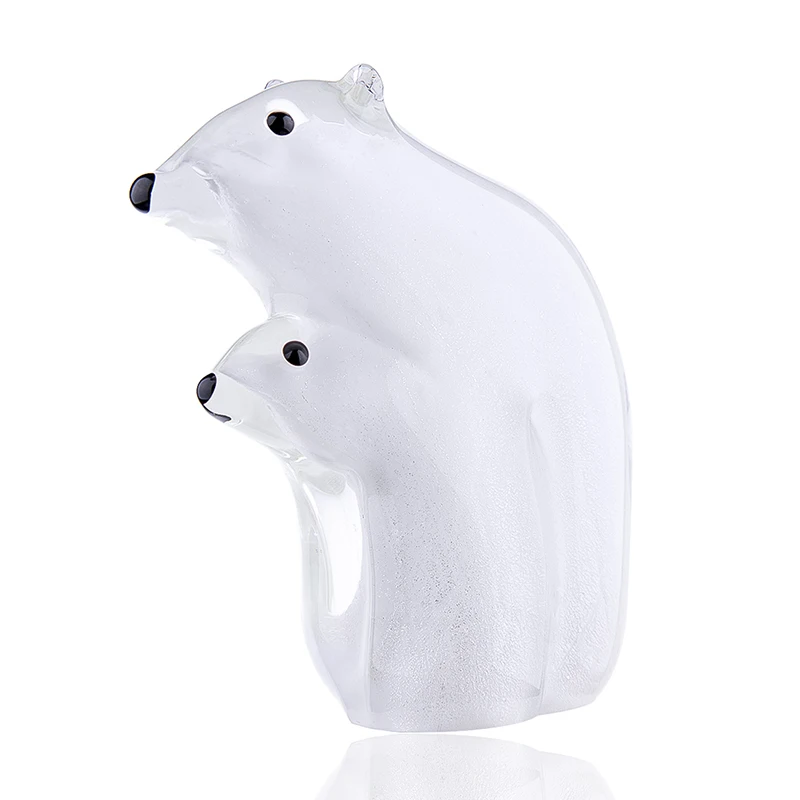 H&D Glass Polar Bear Paperweight Glass Animal Figurine Collectible