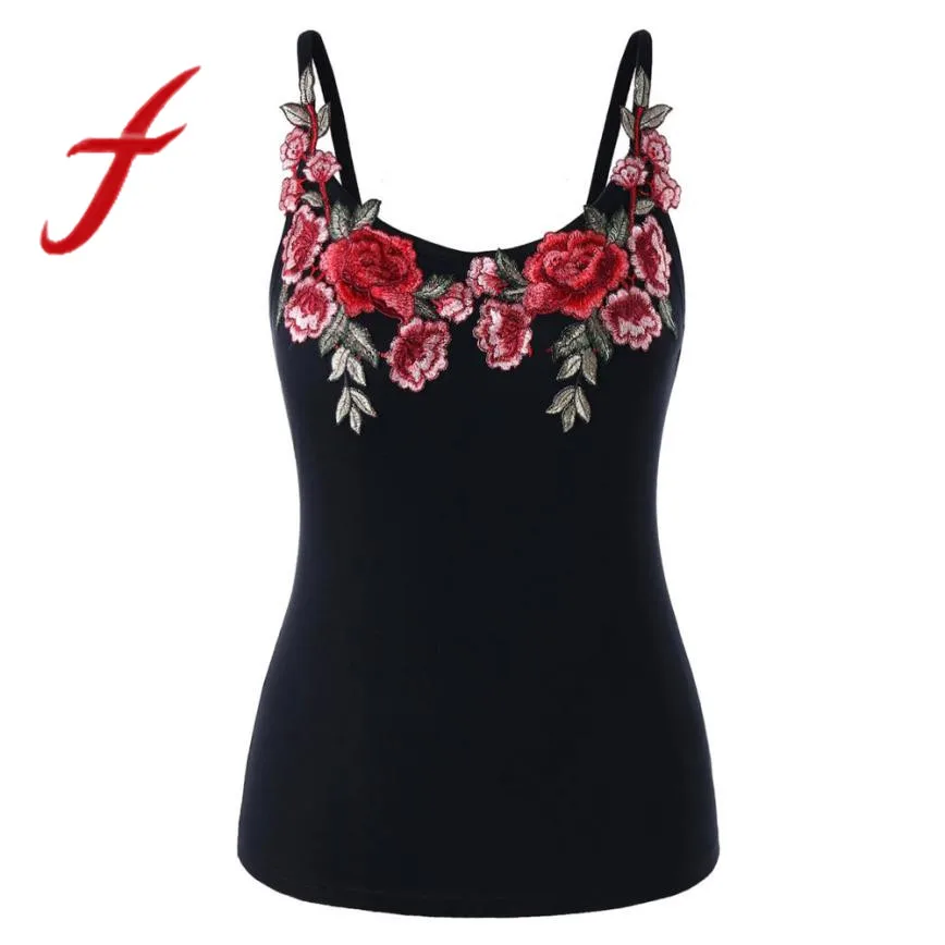 

Feitong Plus Size Womens Tank Tops Summer Sexy Backless Rose Embroidery Floral Shirt Blouse Camis Camisole regata feminina 2019