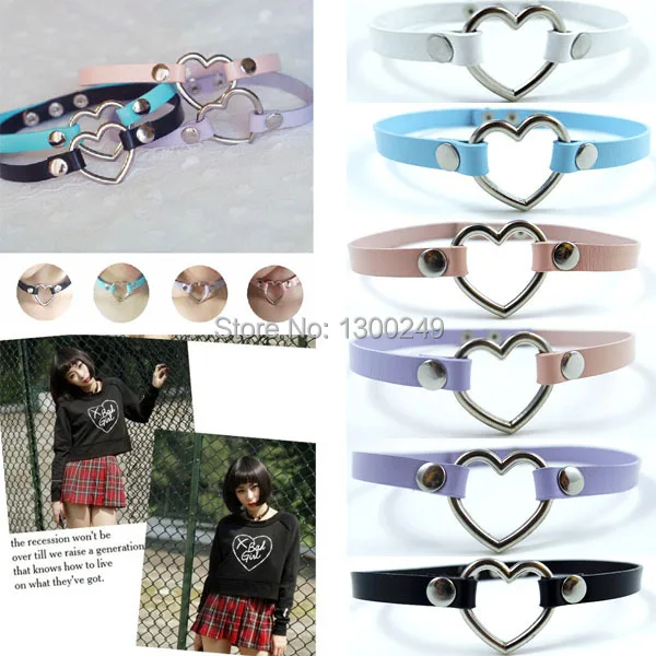 

NEW Fashion Sexy Harajuku Handmade Leather Rock Collar Punk Goth Sweet Heart Choker Necklace free shipping