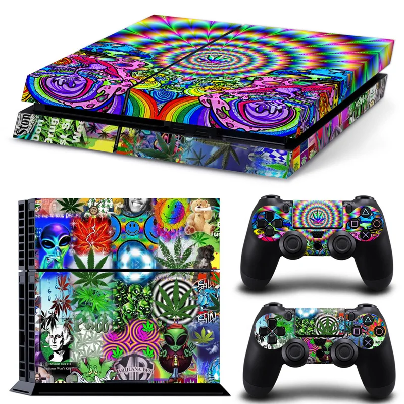 

Free drop shipping weed leave custom personal skin sticker for PS4 console and two controllers skin sticker #TN-PS4-5064