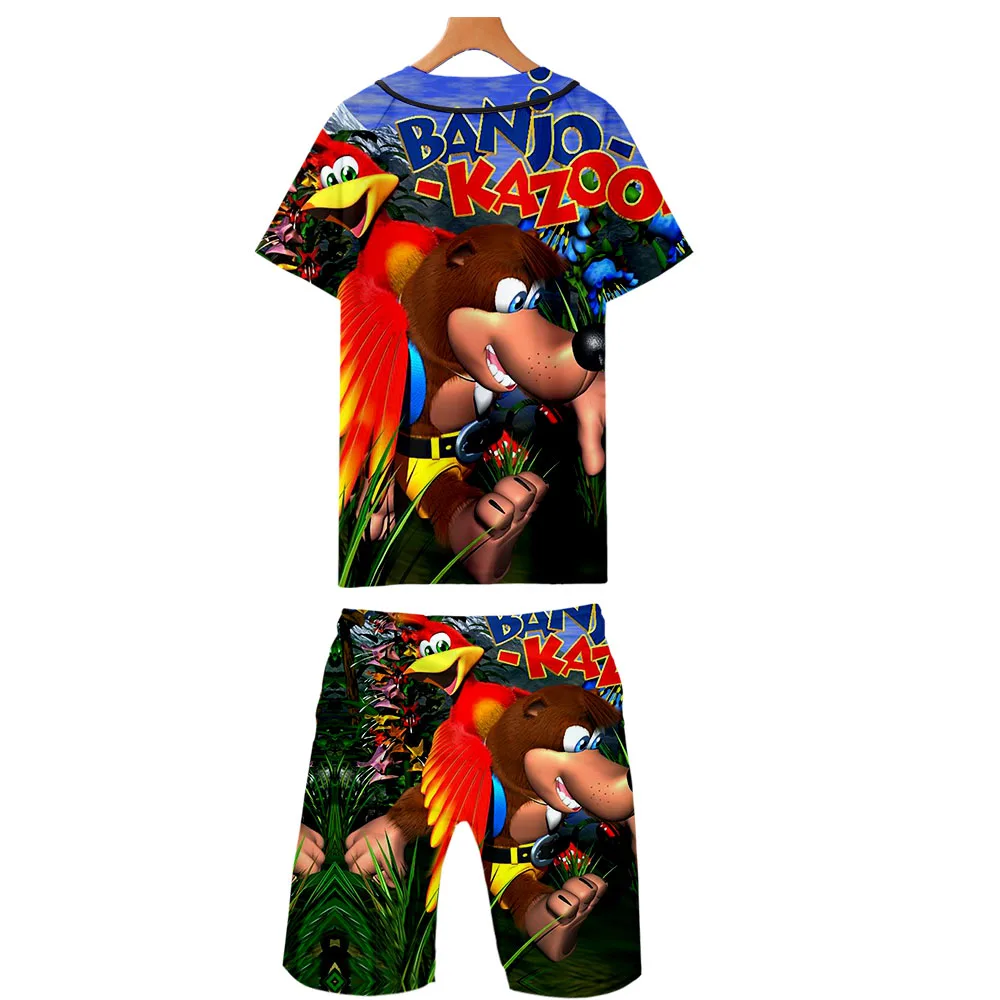 3D принт банджо Kazooie персональный хип хоп короткий рукав+ Популярные Аниме пляжные брюки из двух частей тонкий летний костюм