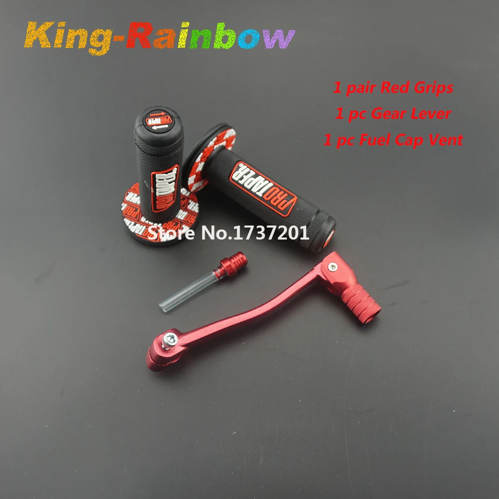 

MX Dirt Pit bike Cross Handle Red Grip Grips& Alloy Red Gear Lever &Fuel Gas Cap Vent Fit Pit Pro KAYO 0805