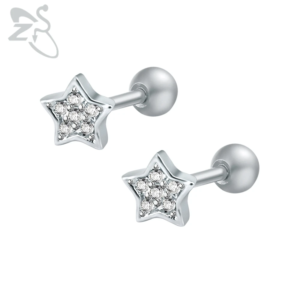 

Cute Star Ear Studs Surgical Steel Earrings Cubic Zirconia Stud Piercing Gem Crystal Earring Women Boucle D'oreille Femme 2018