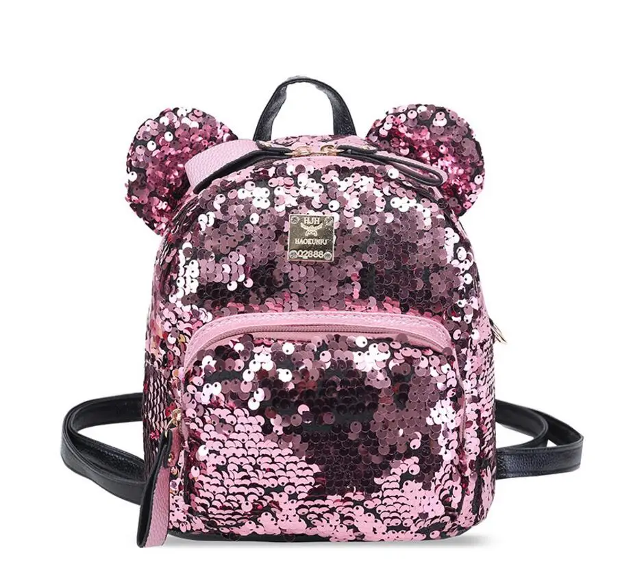 PU+Sequins Women Backpacks School Bags for Girls Princess Bling Small