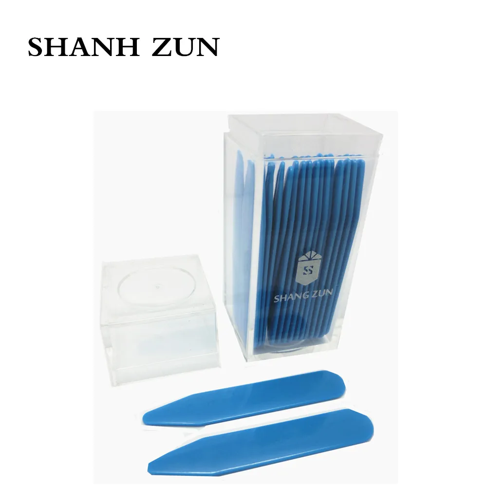 SHANH ZUN 30 Blue Plastic Dress Shirt Collar Stays Stiffeners Inserts point in Clear Bottle | Украшения и аксессуары