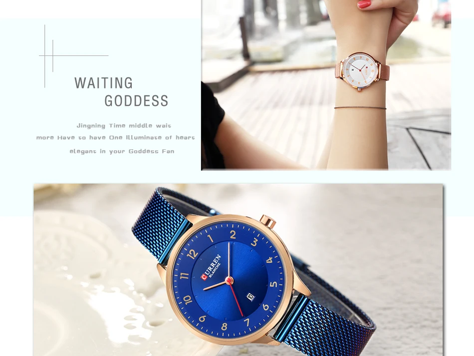 CURREN часы женские модные синие Кварцевые женские раскошный ремешок для часов повседневные водонепроницаемые наручные часы женские часы подарок для жены